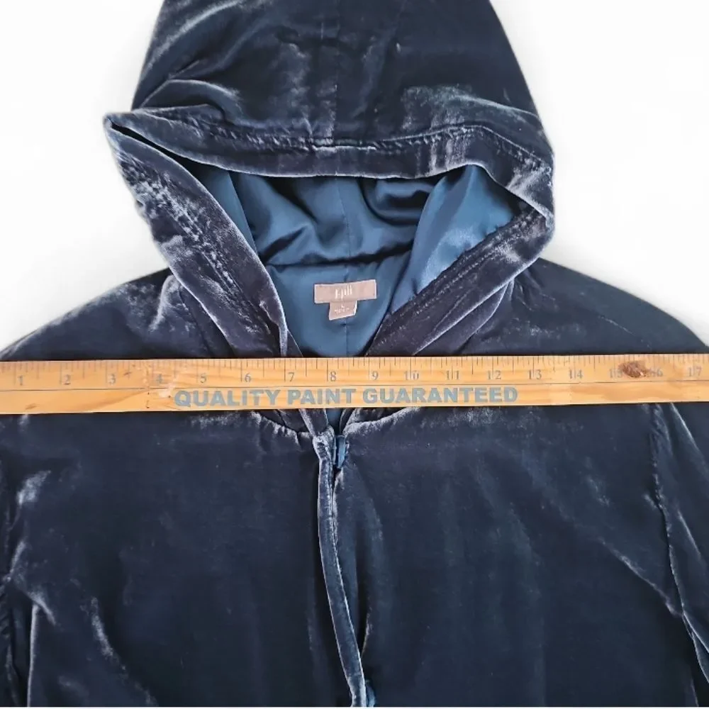 J. Jill Silk Blend Velvet Hooded Jacket Sz L Teal Statement Layer Jewel Tone - Picture 13 of 16